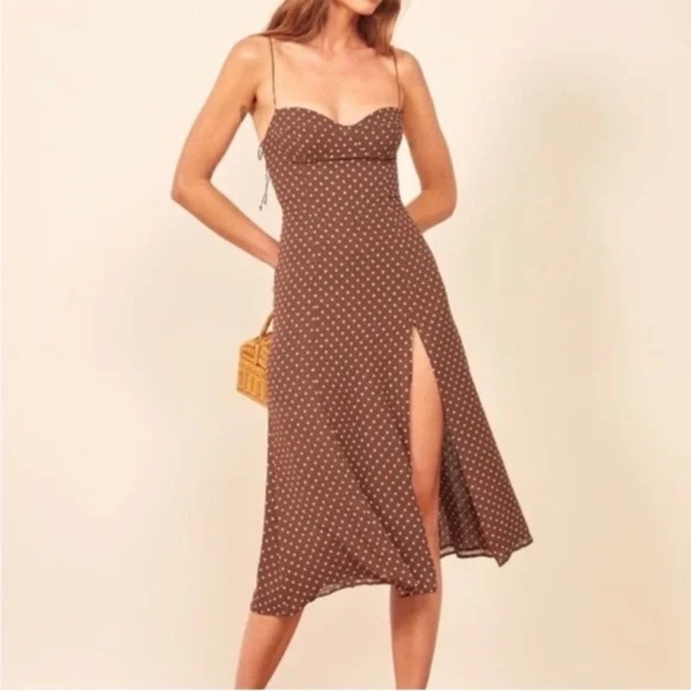 Reformation Brown and White Polka Dot Midi Dress XS - SOLD